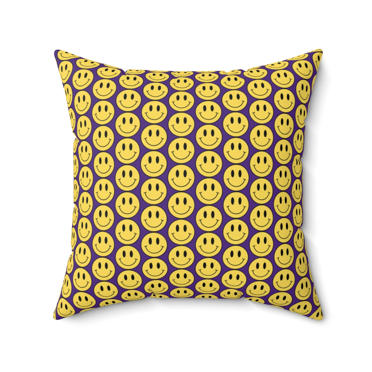 Yellow and Purple Smiley Face Pattern Spun Polyester Square Pillow