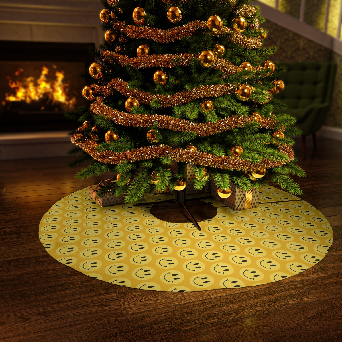 Yellow Smiley Face Round Tree Skirt