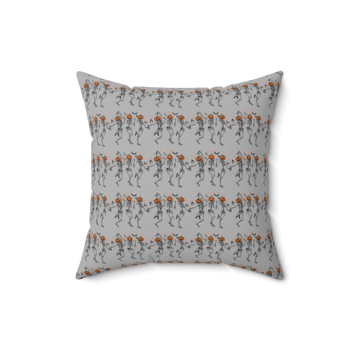 Gray Dancing Pumpkin Head Skeletons Pattern Fall Halloween Spun Polyester Square Pillow