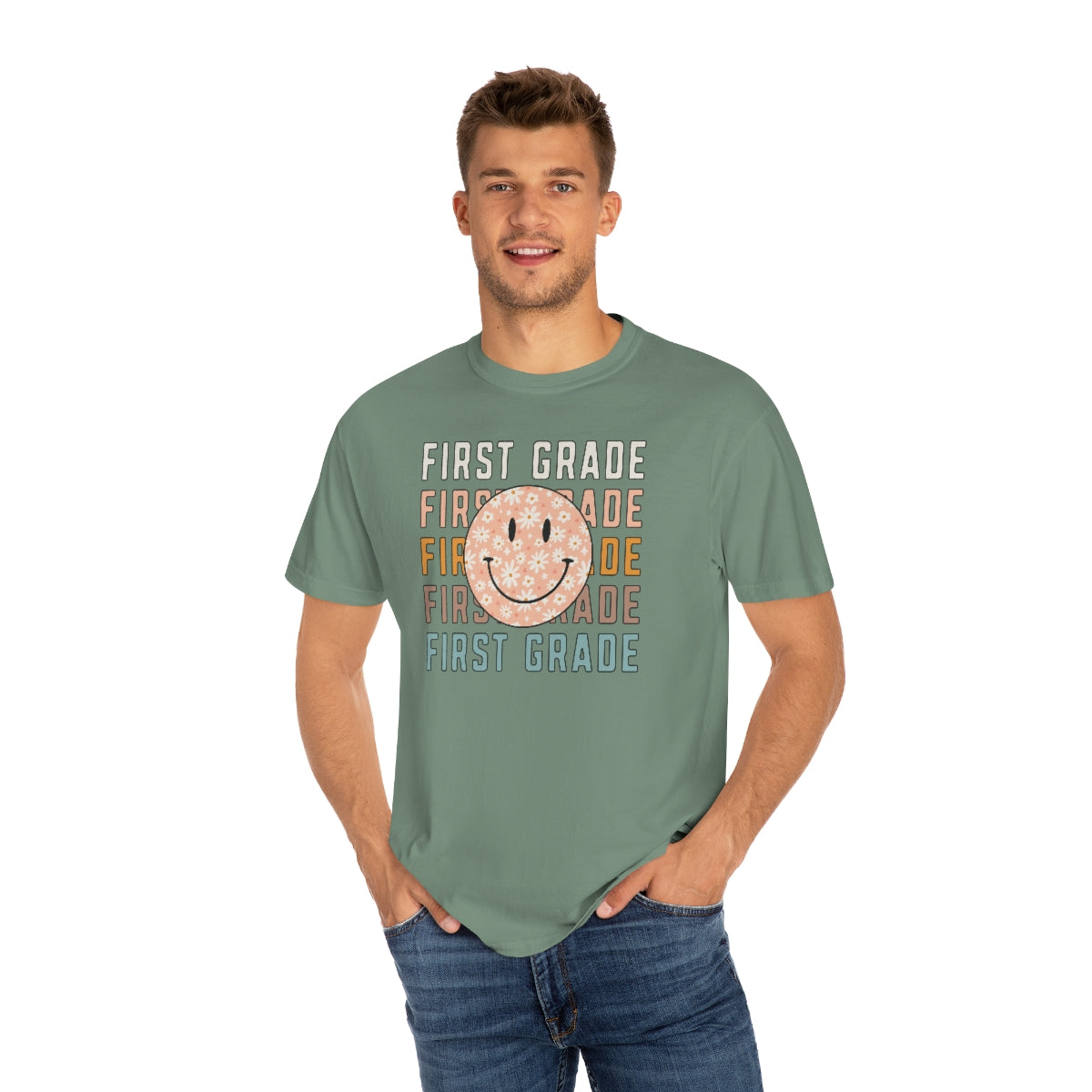 1st Grade Smiley Face Warm Colors Unisex Garment-Dyed PREMIUM T-shirt