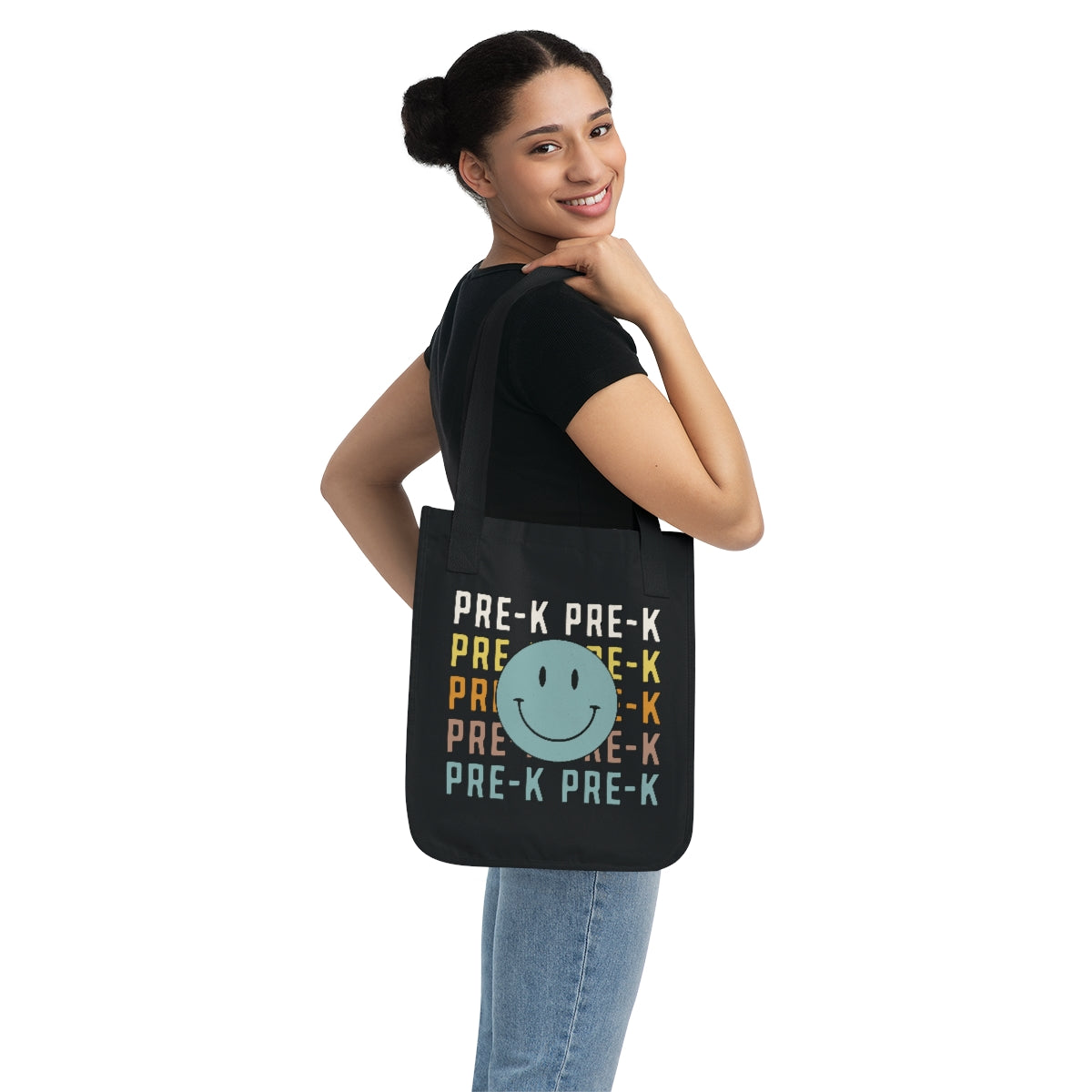 Pre-K Organic Smiley Face Canvas Tote Bag