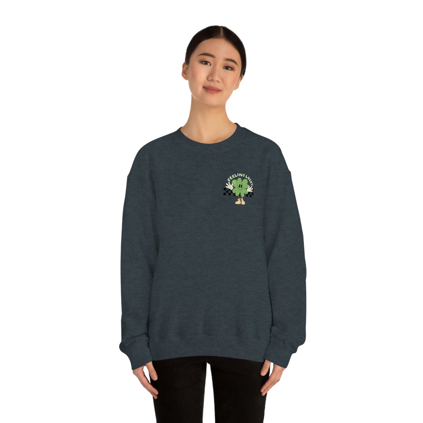 St. Patrick's Day "Feeling Lucky Shamrock" Front and Back Design Unisex Heavy Blend Crewneck Sweatshirt