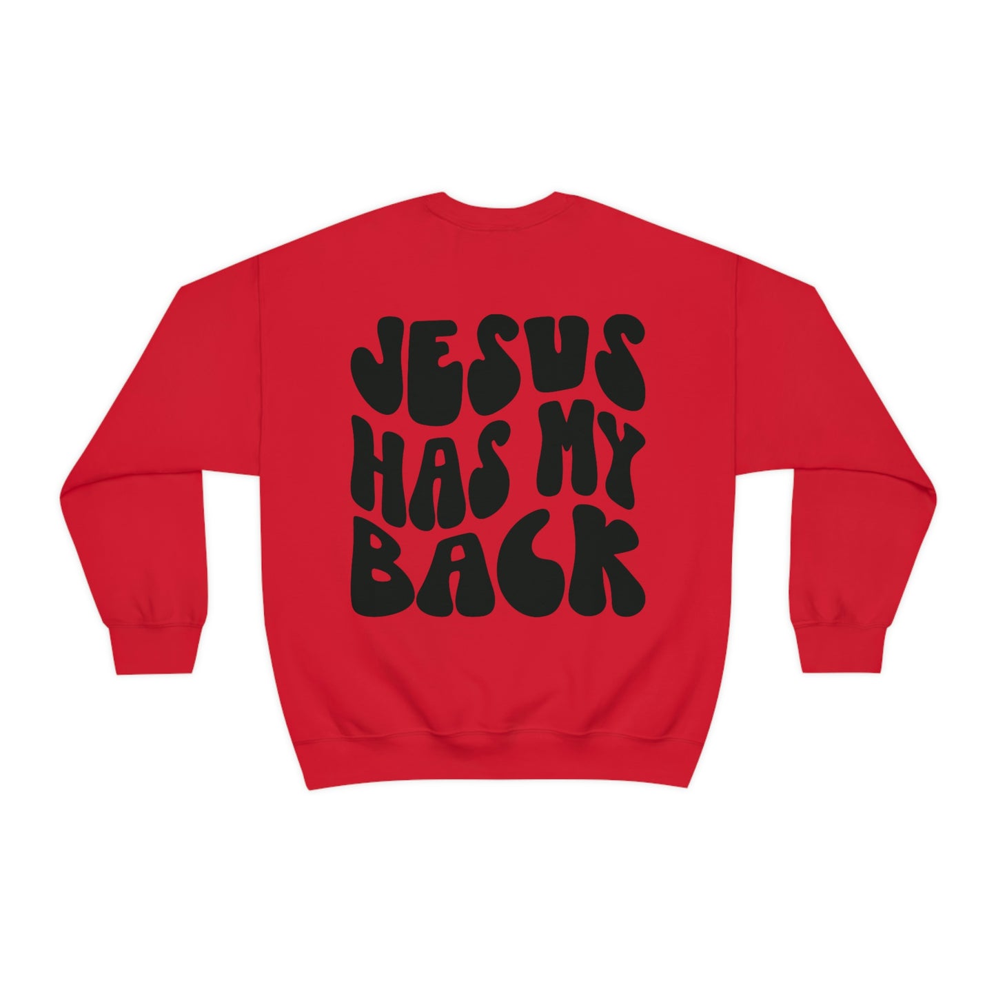 Front and Back Image "Jesus Has My Back" Unisex Heavy Blend™ Crewneck Sweatshirt