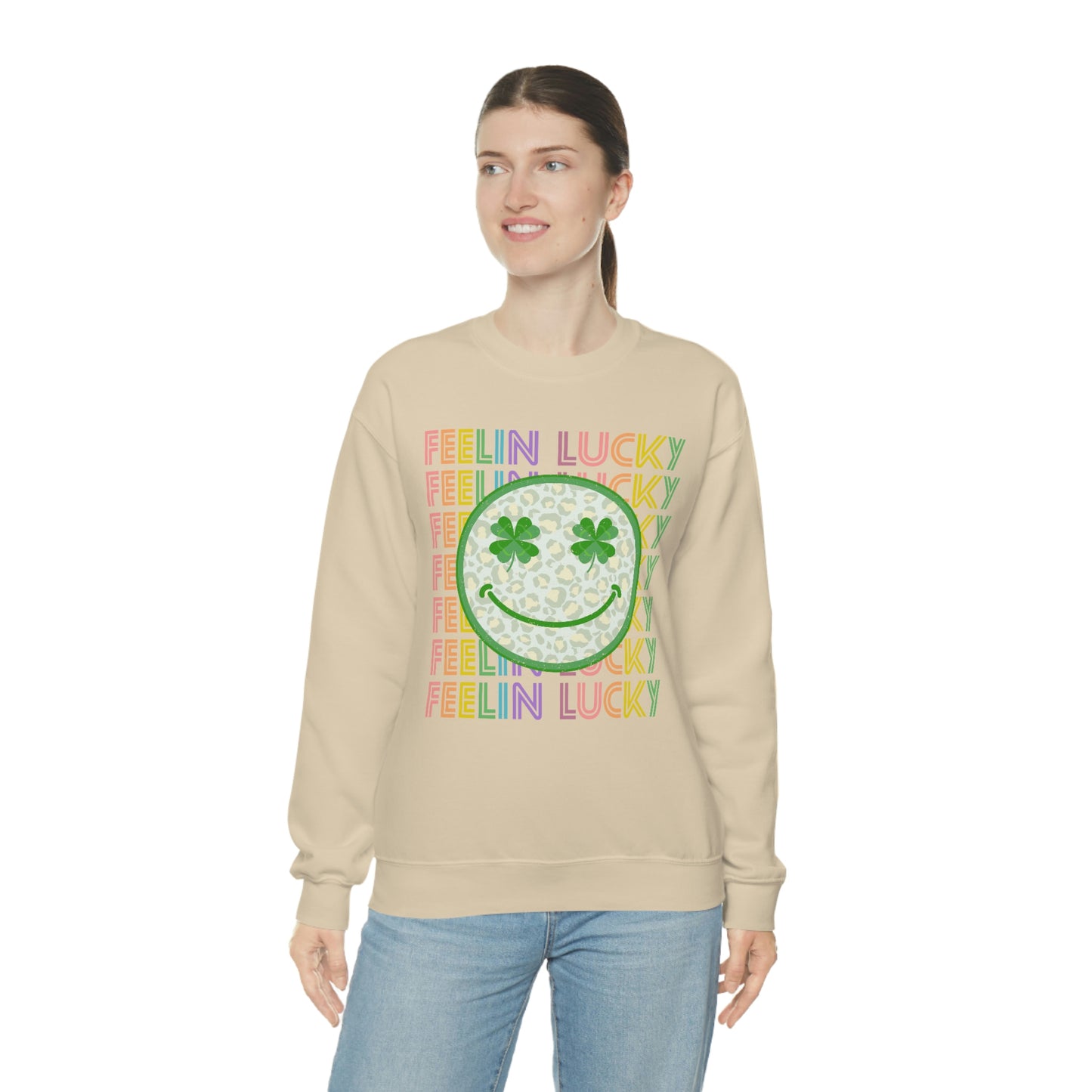 St. Patrick's Day "Feelin Lucky Smiley Face" Unisex Heavy Blend Crewneck Sweatshirt