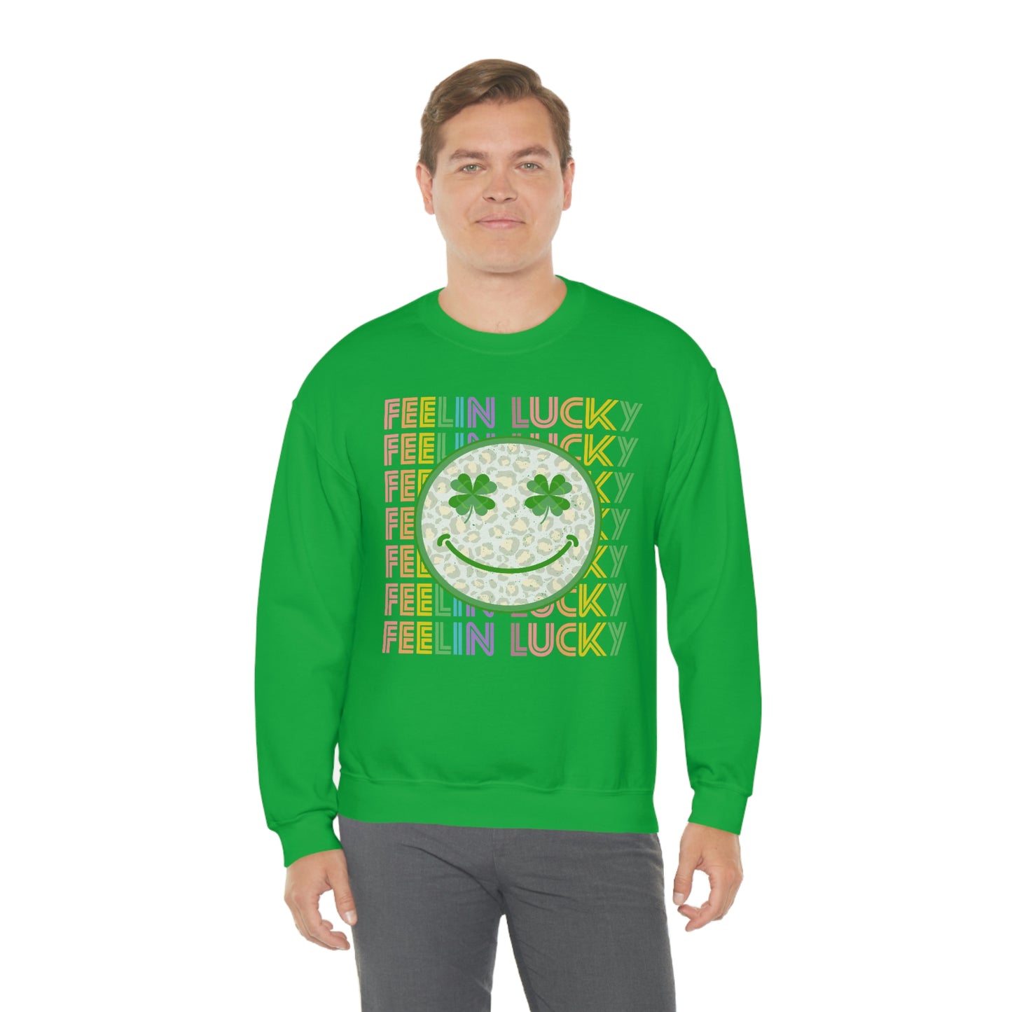 St. Patrick's Day "Feelin Lucky Smiley Face" Unisex Heavy Blend Crewneck Sweatshirt