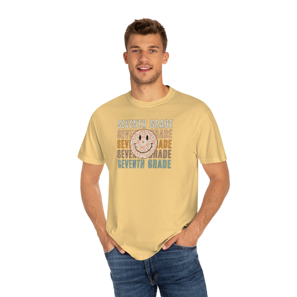 7th Grade Smiley Face Warm Colors Unisex Garment-Dyed PREMIUM T-shirt