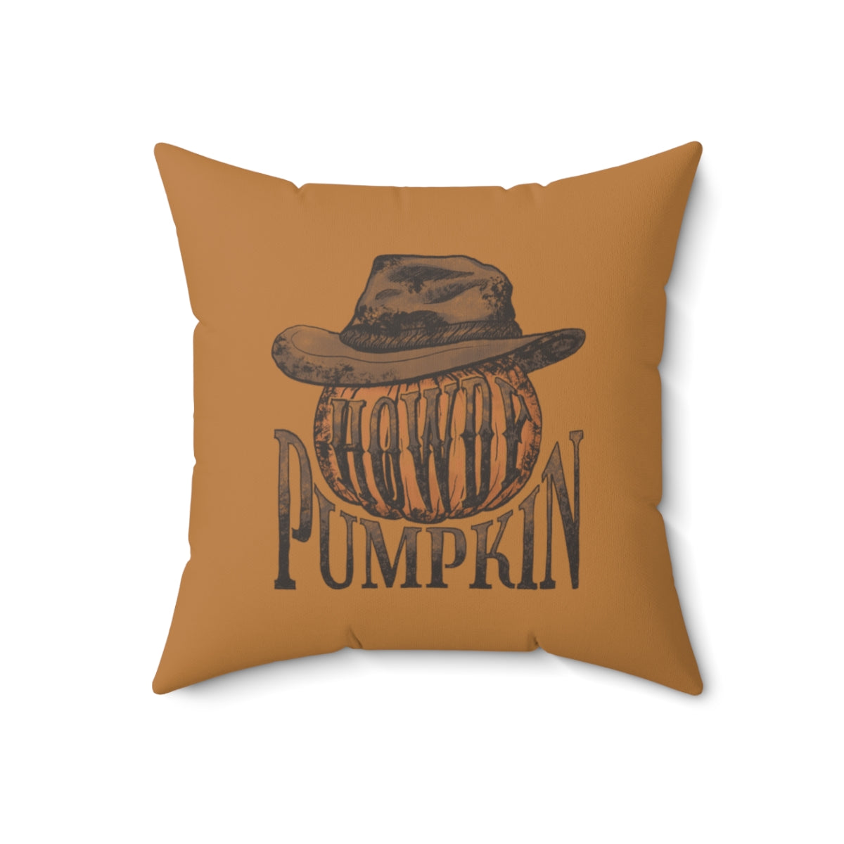 Light Brown Howdy Pumpkin Fall Halloween Spun Polyester Square Pillow