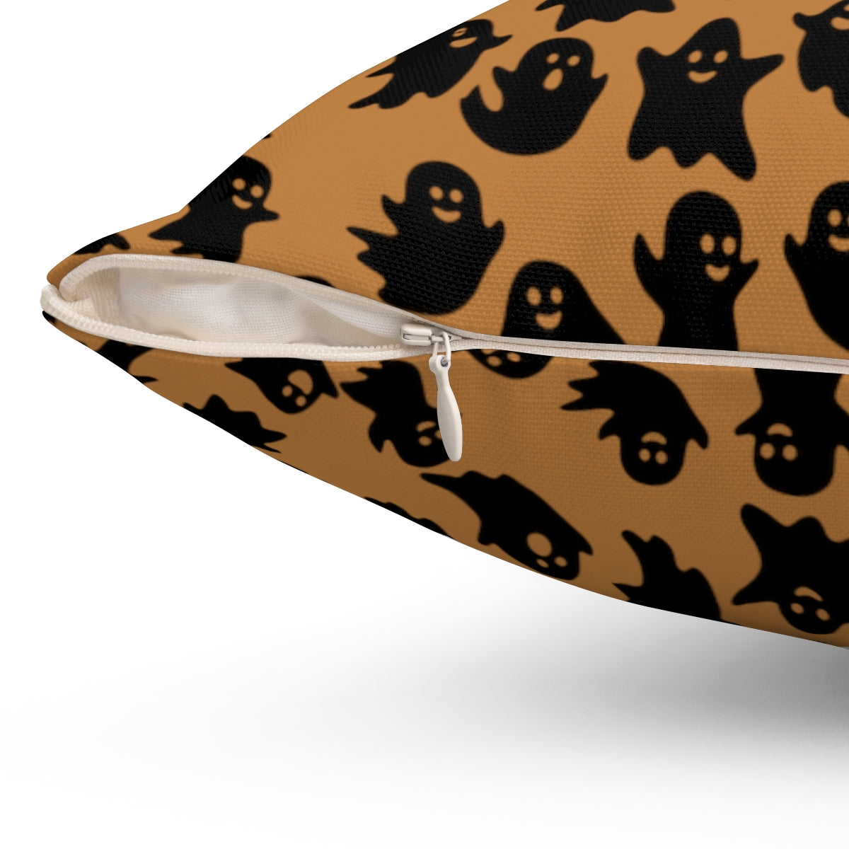 Light Brown Ghost Pattern Fall Halloween Spun Polyester Square Pillow