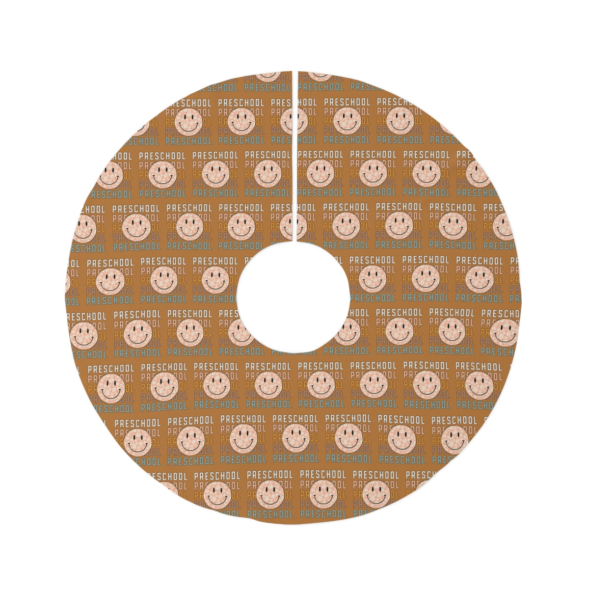 "Preschool Rustic Orange Smiley Face" Light Brown Round Tree Skirt