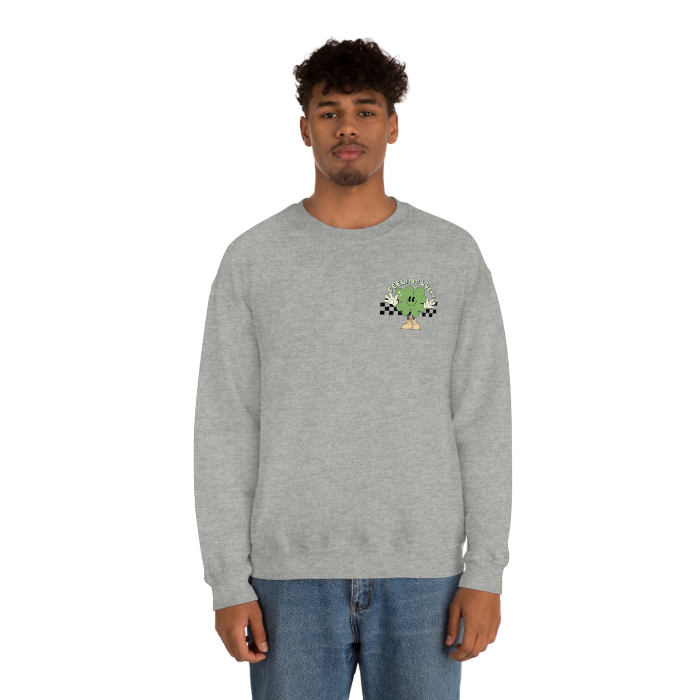 St. Patrick's Day "Feeling Lucky Shamrock" Front and Back Design Unisex Heavy Blend Crewneck Sweatshirt