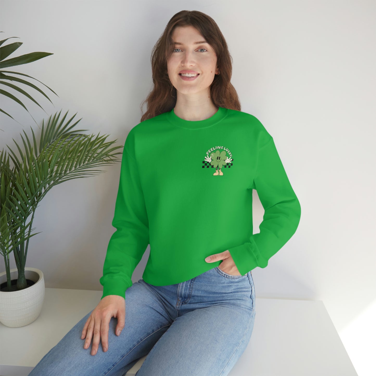 St. Patrick's Day "Feeling Lucky Shamrock" Front and Back Design Unisex Heavy Blend Crewneck Sweatshirt