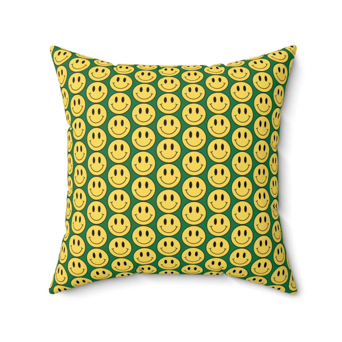 Yellow and Dark Green Smiley Face Pattern Spun Polyester Square Pillow