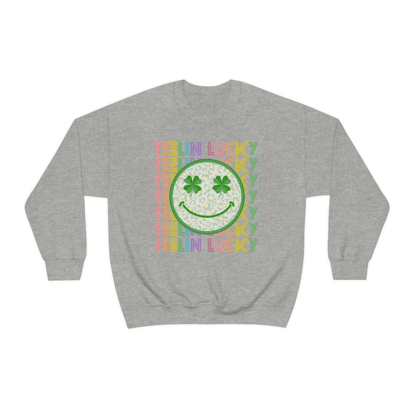 St. Patrick's Day "Feelin Lucky Smiley Face" Unisex Heavy Blend Crewneck Sweatshirt