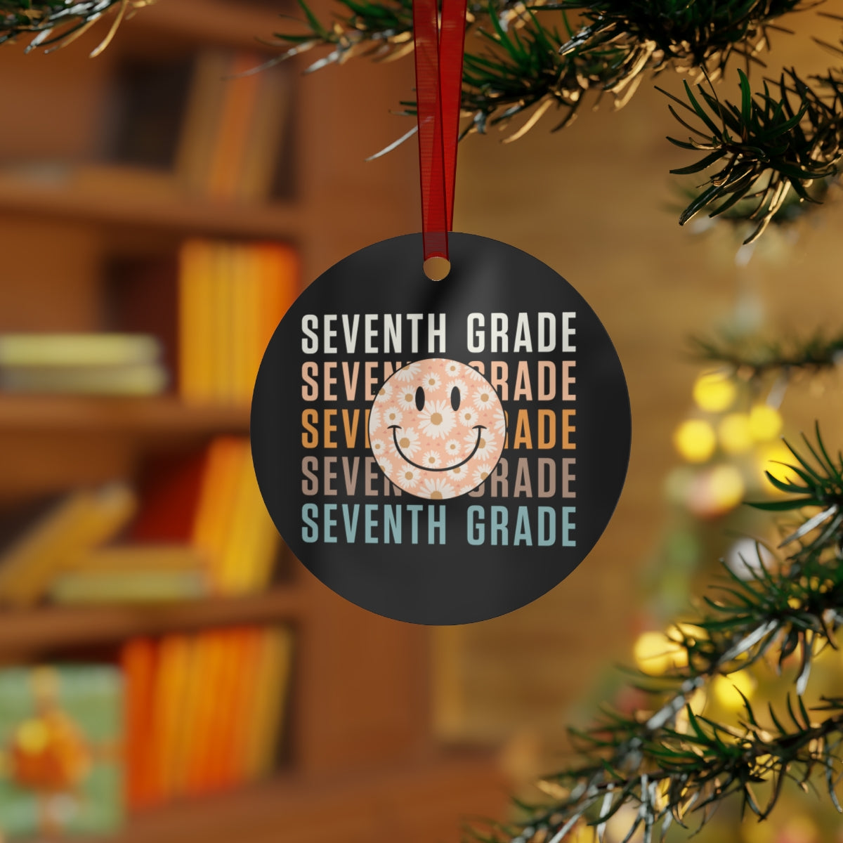 Seventh Grade Black Rustic Boho Metal Ornaments