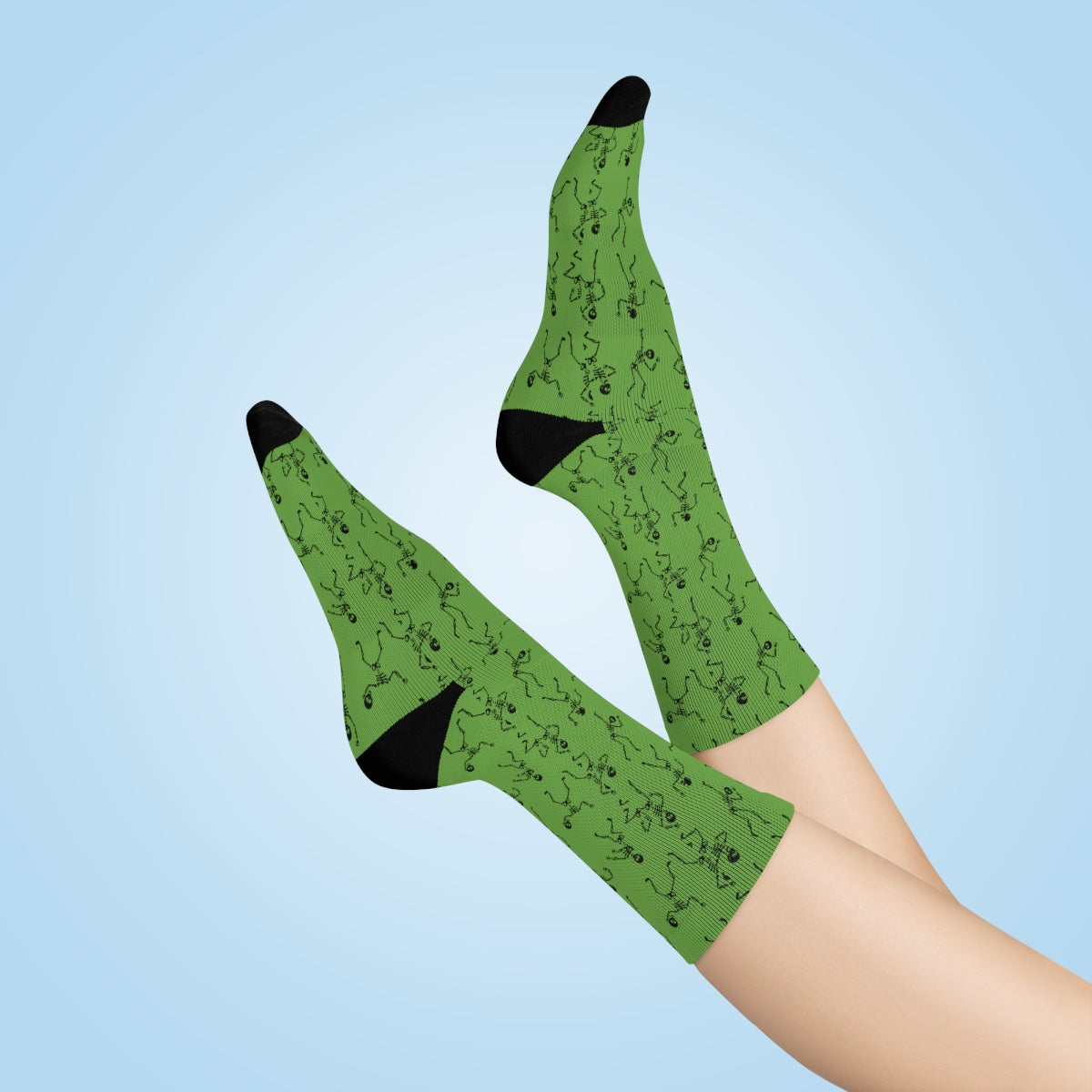 Green Dancing Skeleton Pattern Crew Socks