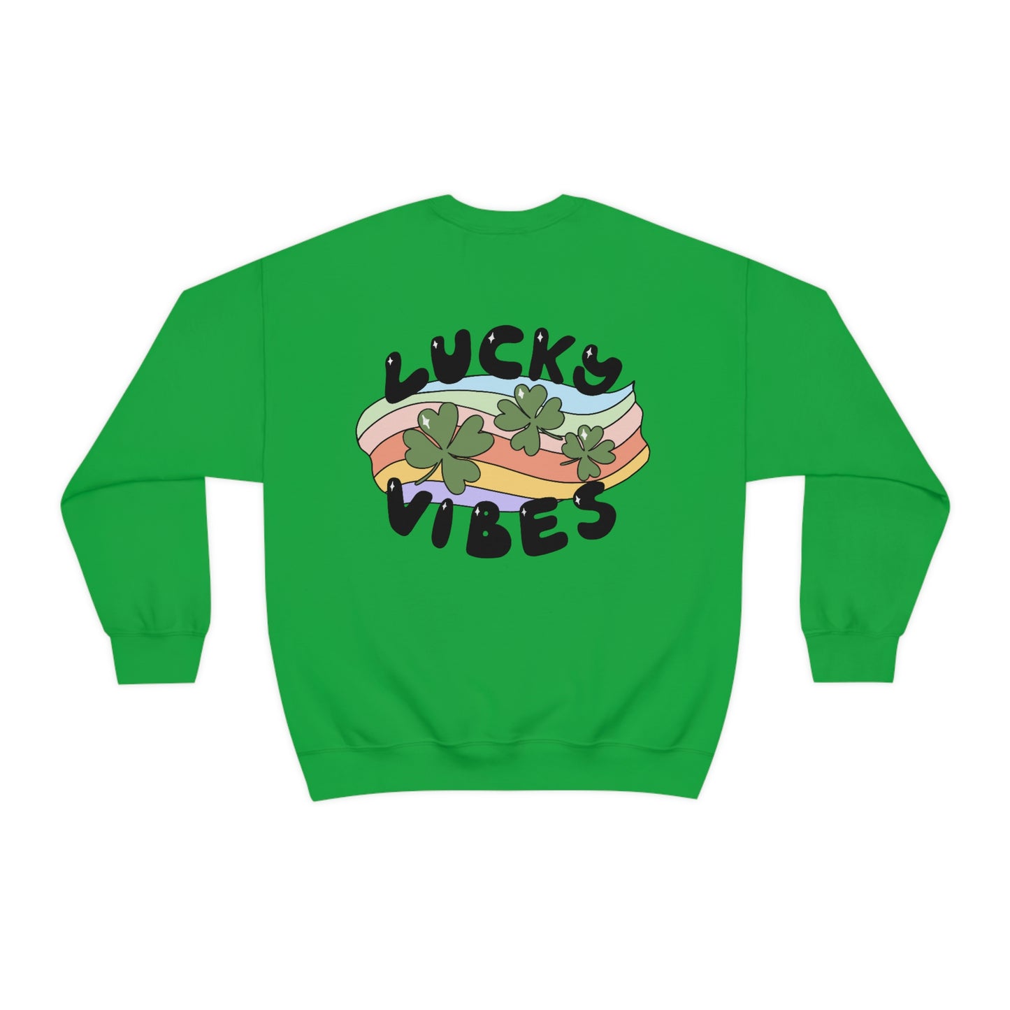 St. Patrick's Day "Lucky Vibes" Front and Back Design Unisex Heavy Blend Crewneck Sweatshirt