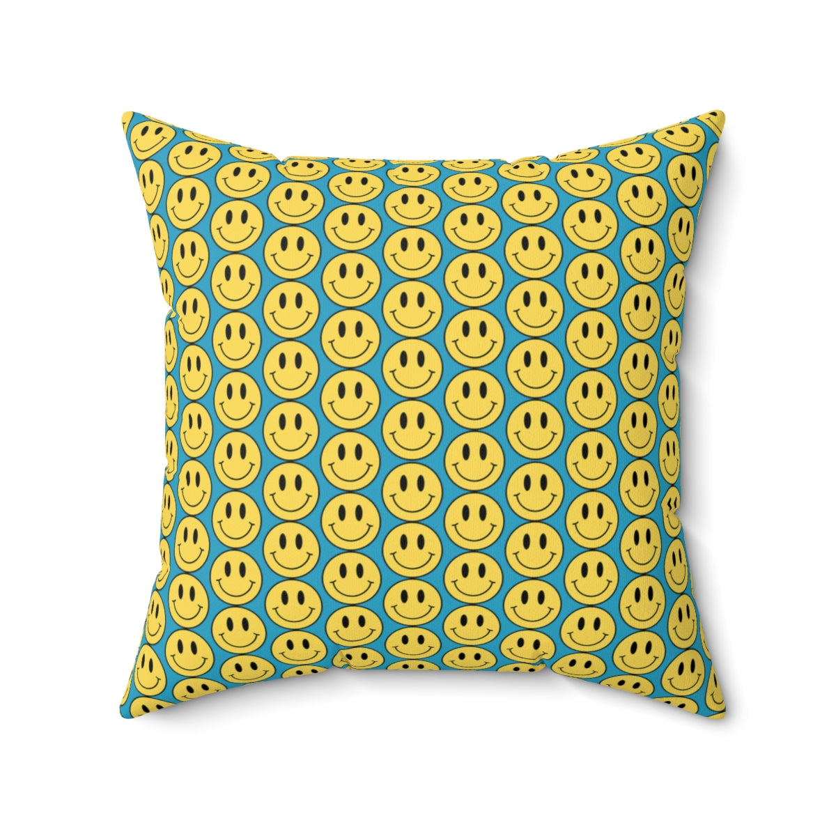 Yellow and Turquoise Smiley Face Pattern Spun Polyester Square Pillow