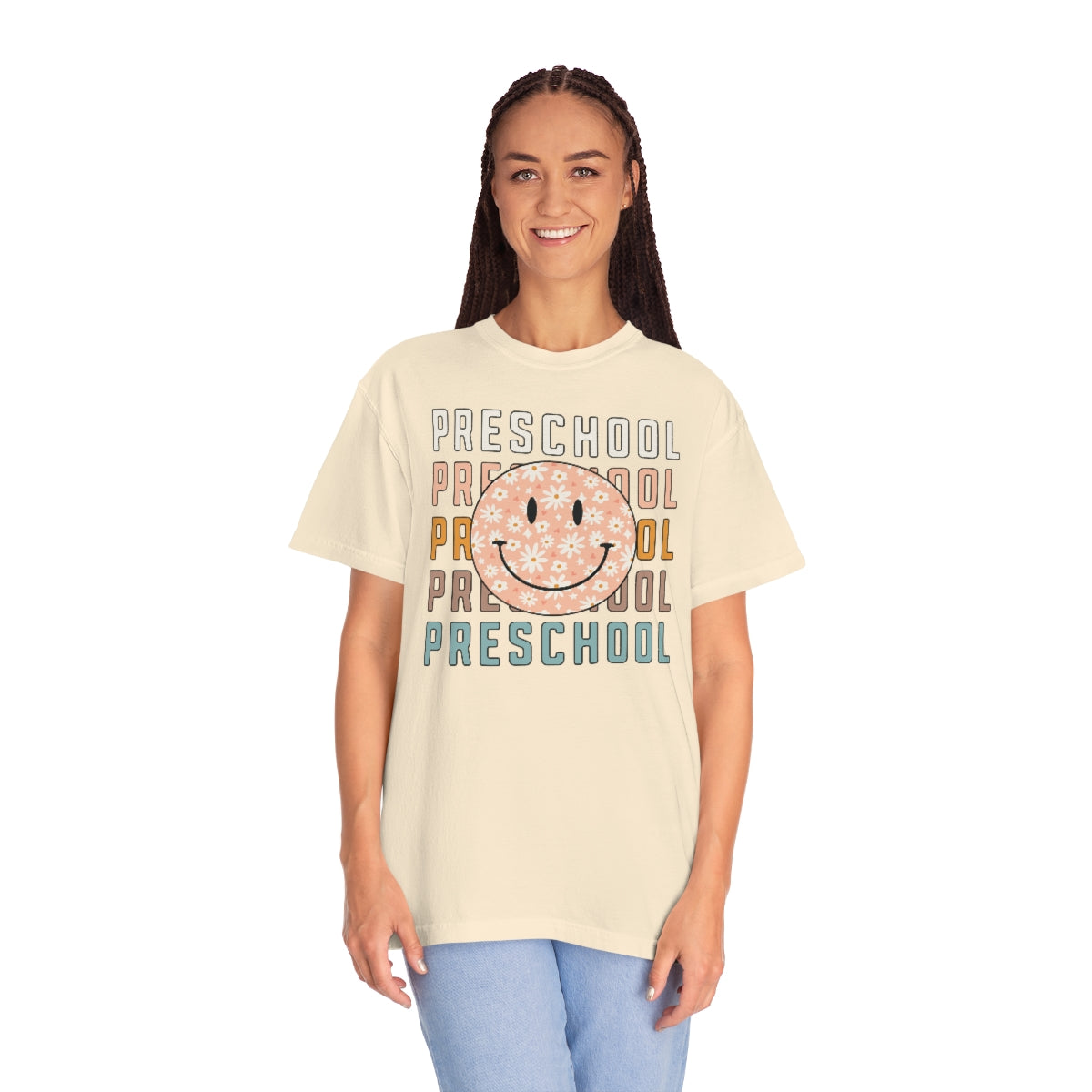 Preschool Smiley Face Warm Colors Unisex Garment-Dyed PREMIUM T-shirt