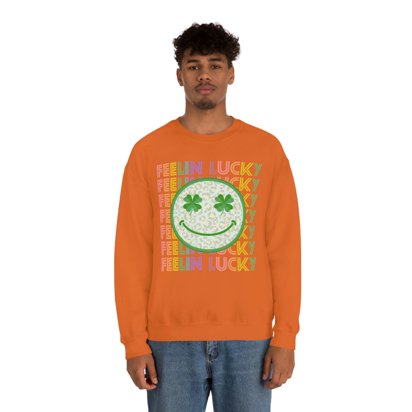 St. Patrick's Day "Feelin Lucky Smiley Face" Unisex Heavy Blend Crewneck Sweatshirt