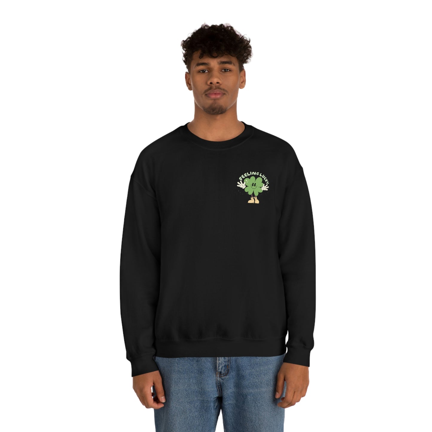 St. Patrick's Day "Feeling Lucky Shamrock" Front and Back Design Unisex Heavy Blend Crewneck Sweatshirt