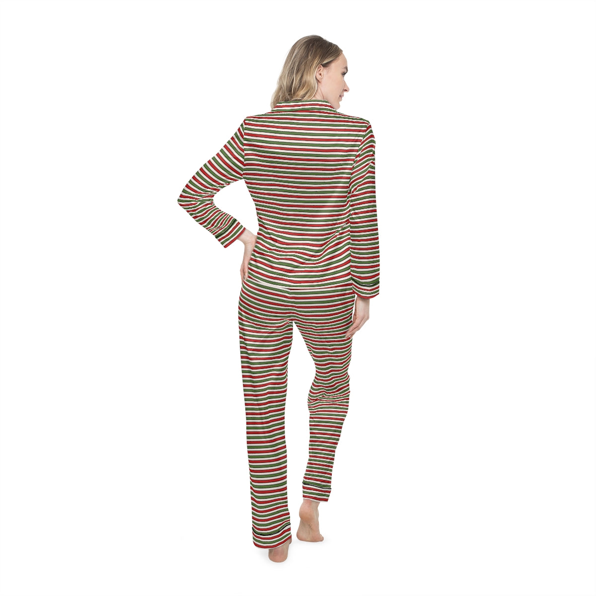 Christmas Striped and Candy Cane Pattern Women's Satin Pajamas (AOP)