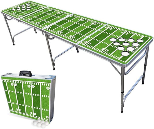 PartyPong 8-Foot Folding Beer Pong Table w/Cup Holes - Football Field Edition