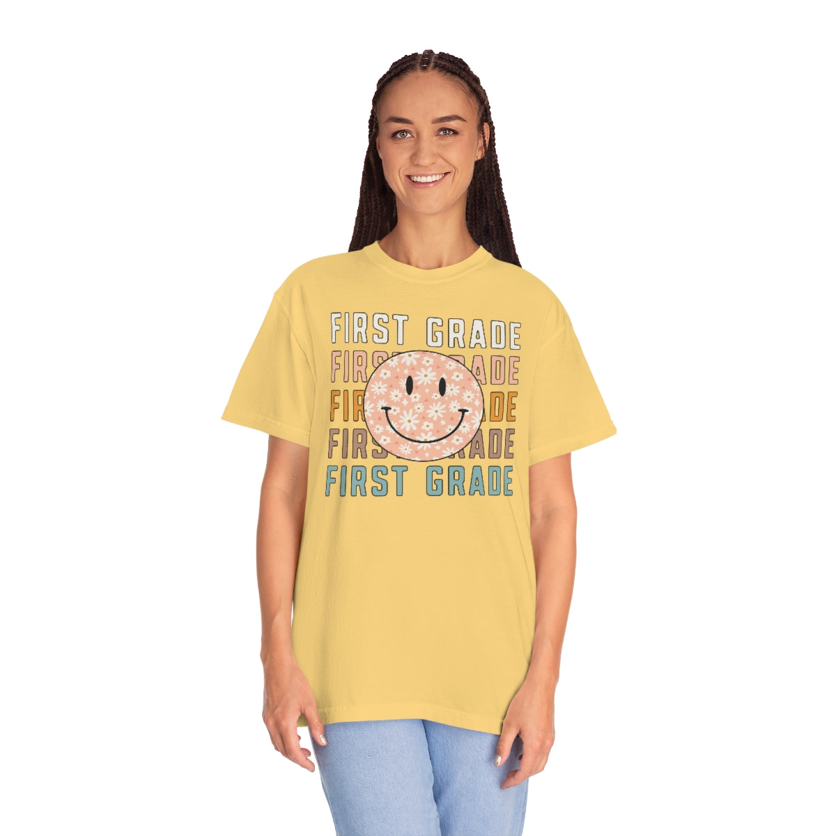 1st Grade Smiley Face Warm Colors Unisex Garment-Dyed PREMIUM T-shirt