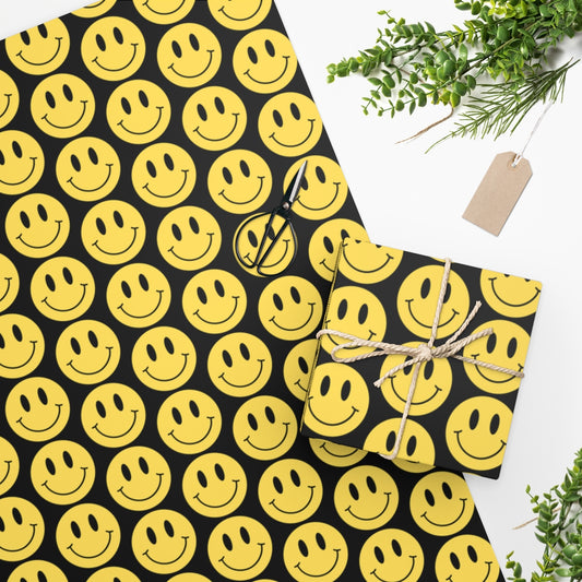 Smiley Face Black Wrapping Paper