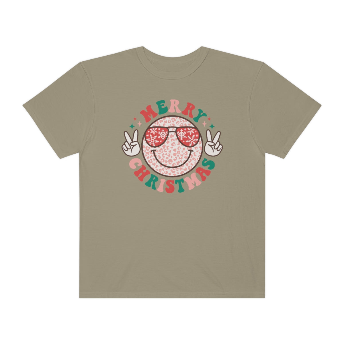 Merry Christmas Smiley Face Peace Sign Multi-Color Unisex Garment-Dyed Comfort Colors PREMIUM T-shirt