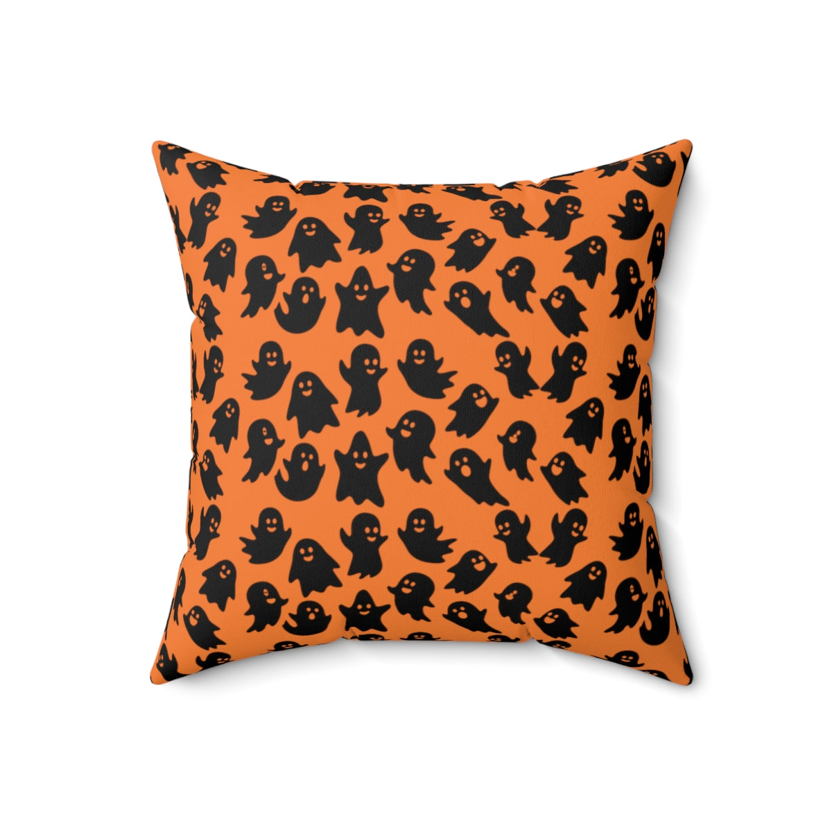 Orange Ghost Pattern Fall Halloween Spun Polyester Square Pillow