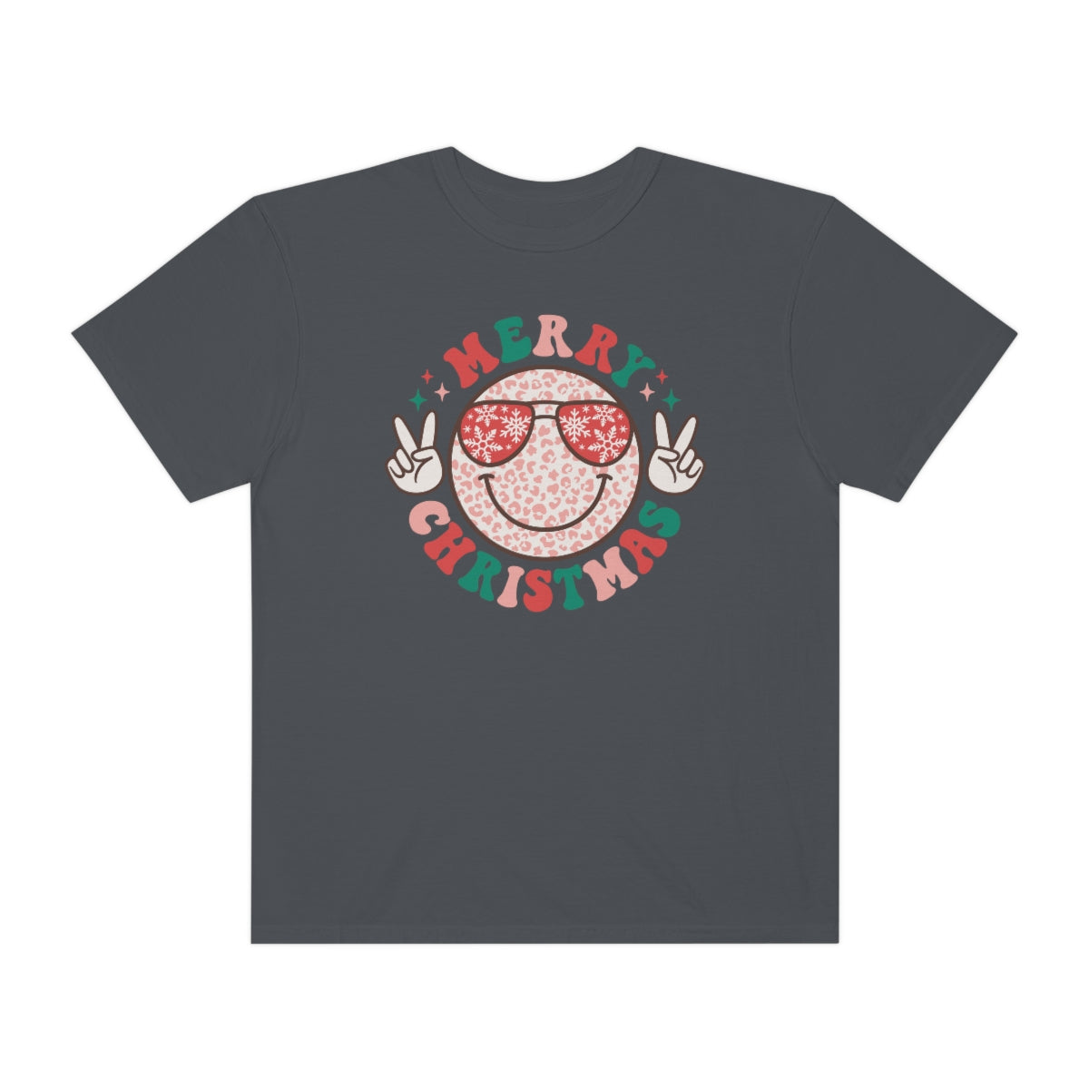 Merry Christmas Smiley Face Peace Sign Multi-Color Unisex Garment-Dyed Comfort Colors PREMIUM T-shirt