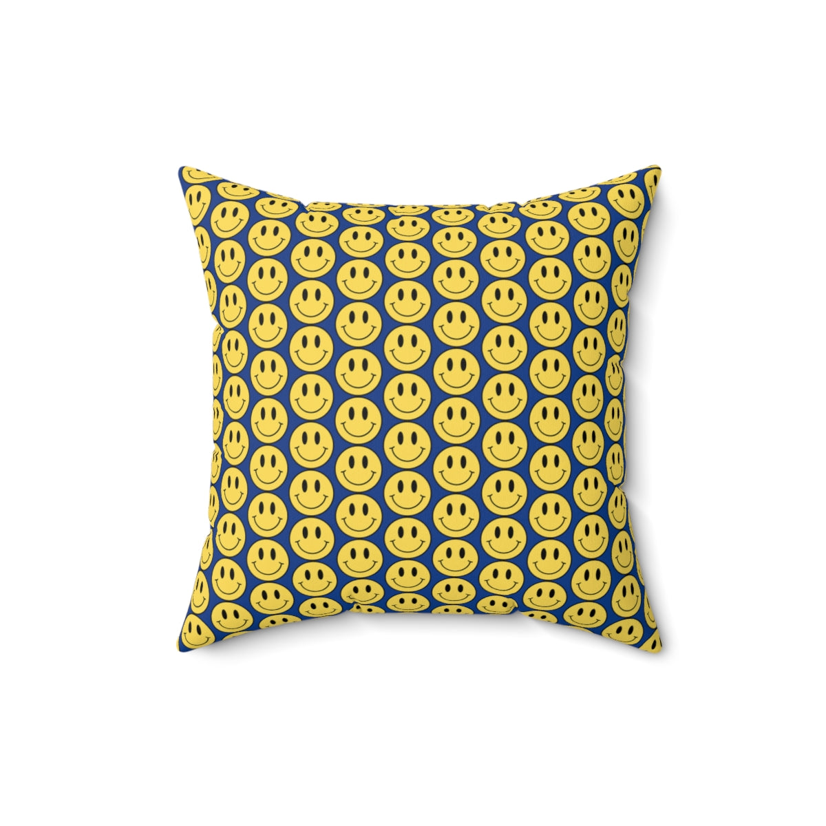 Yellow and Blue Smiley Face Pattern Spun Polyester Square Pillow