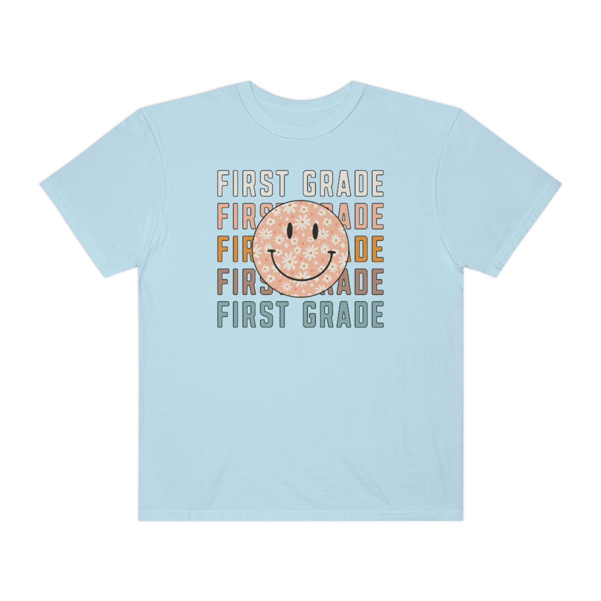 1st Grade Smiley Face Warm Colors Unisex Garment-Dyed PREMIUM T-shirt