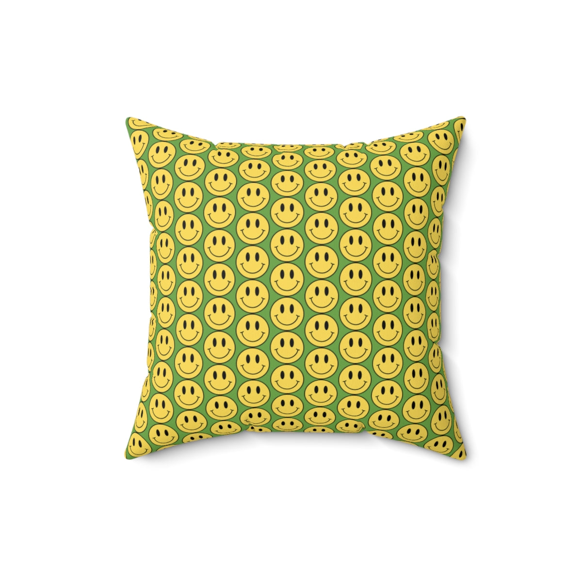 Yellow and Green Smiley Face Pattern Spun Polyester Square Pillow