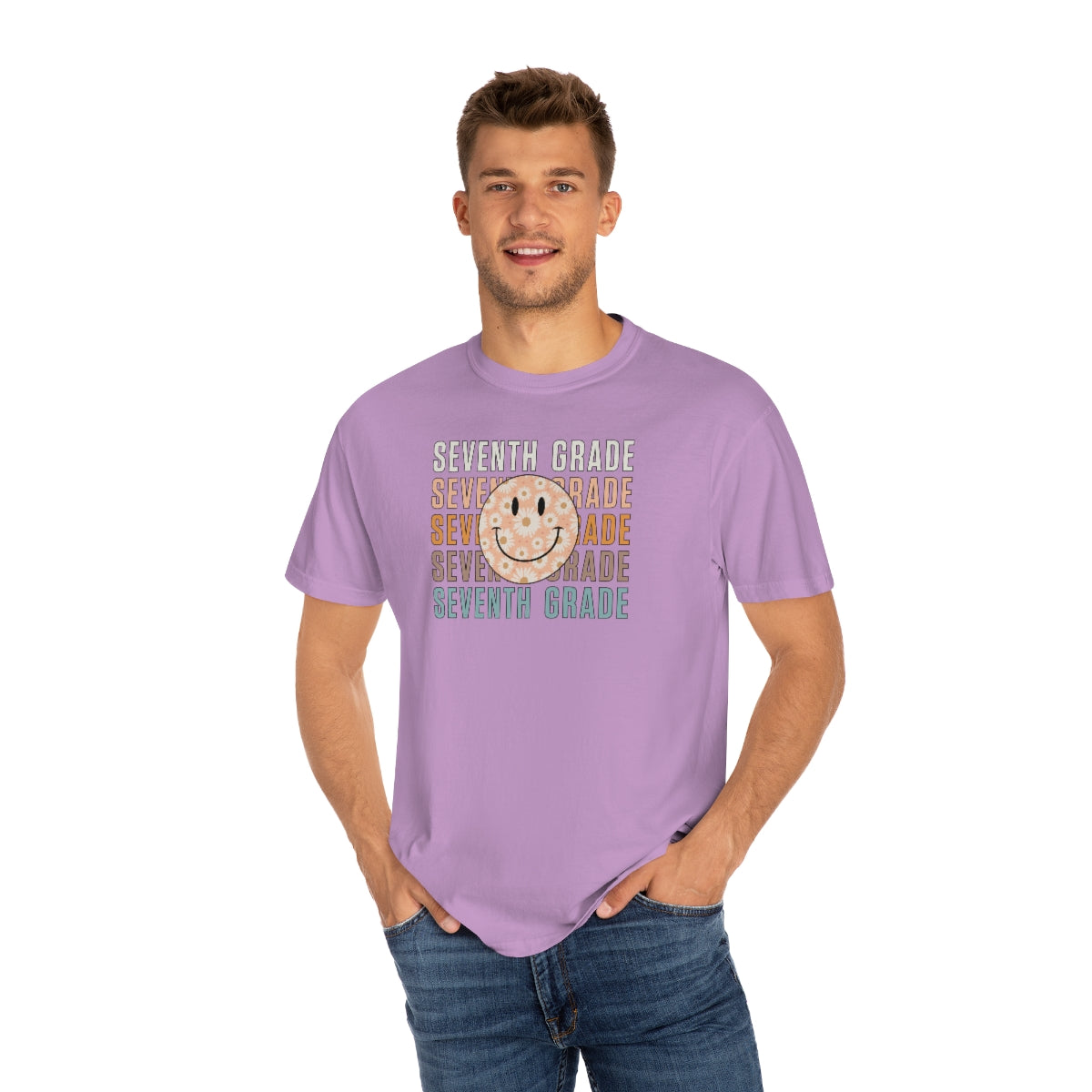 7th Grade Smiley Face Warm Colors Unisex Garment-Dyed PREMIUM T-shirt