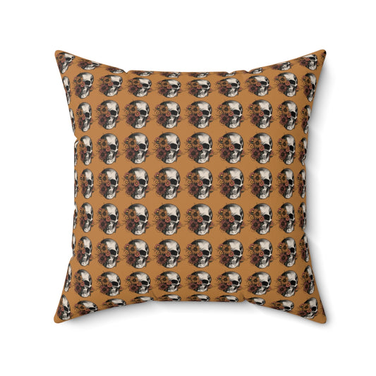 Light Brown Boho Floral Skeleton Pattern Fall Halloween Spun Polyester Square Pillow