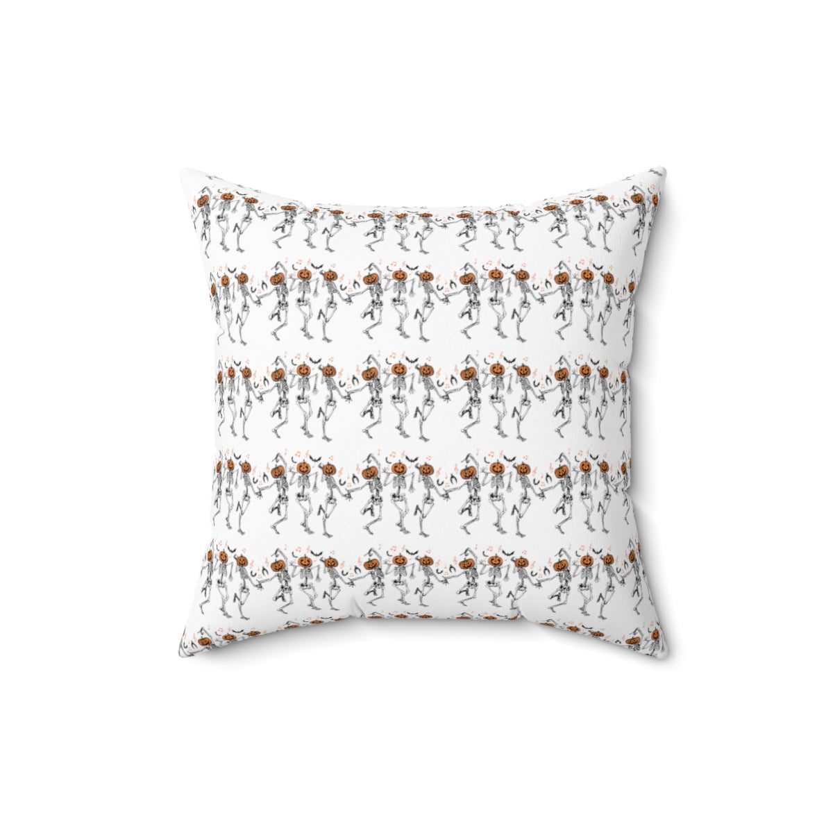 White Dancing Pumpkin Head Skeletons Pattern Fall Halloween Spun Polyester Square Pillow