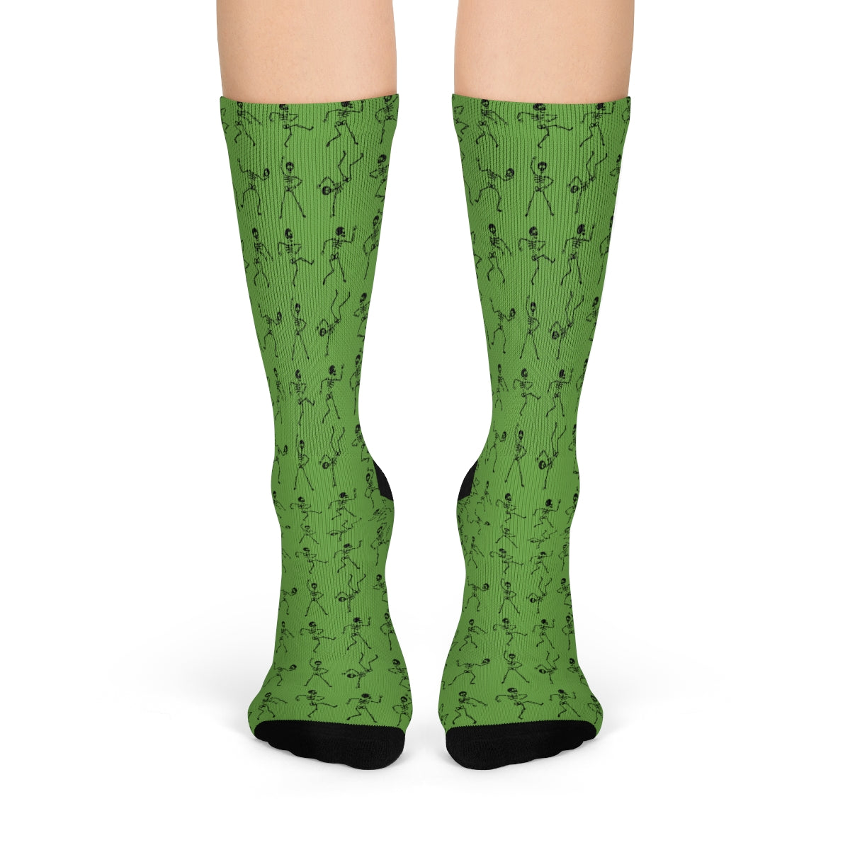 Green Dancing Skeleton Pattern Crew Socks