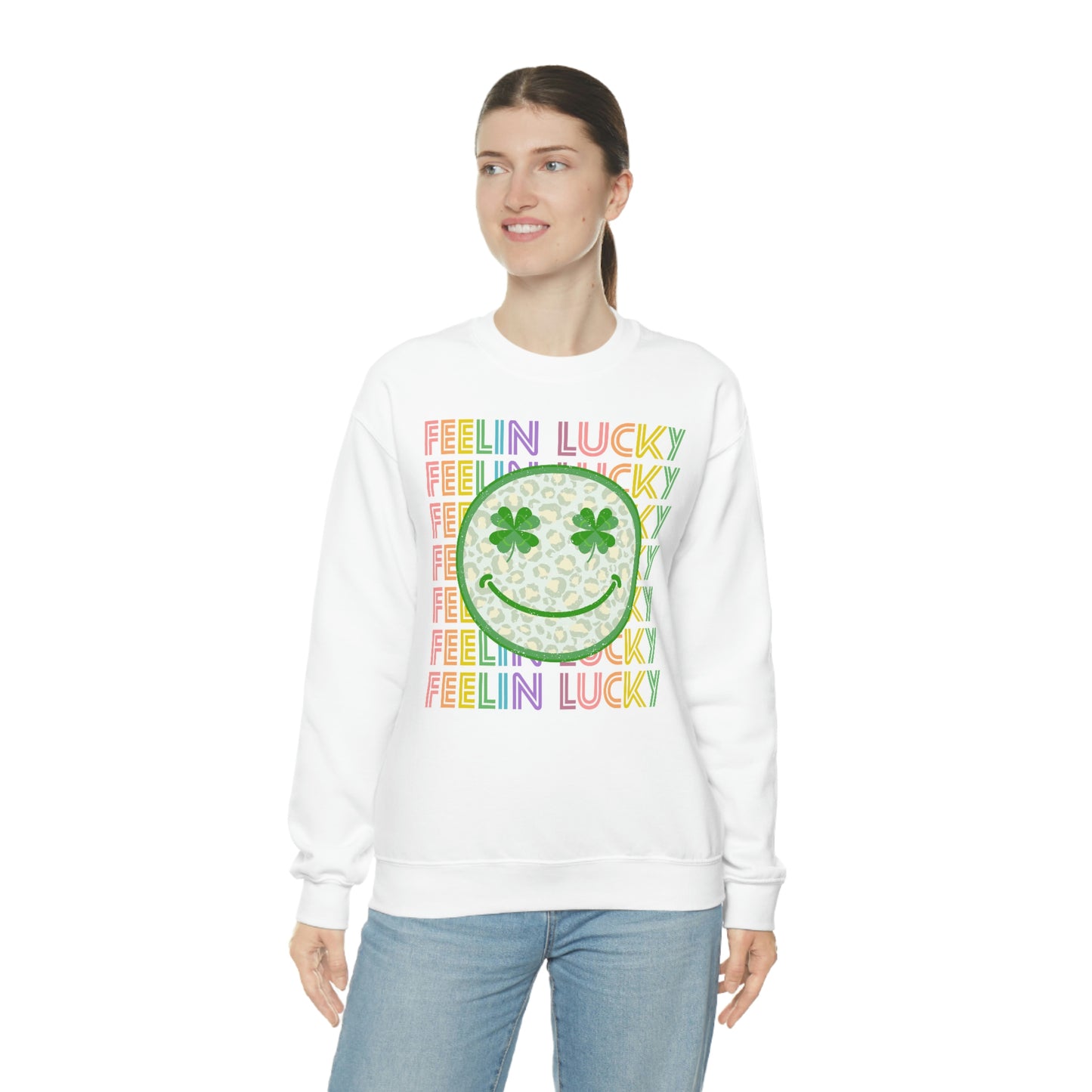 St. Patrick's Day "Feelin Lucky Smiley Face" Unisex Heavy Blend Crewneck Sweatshirt