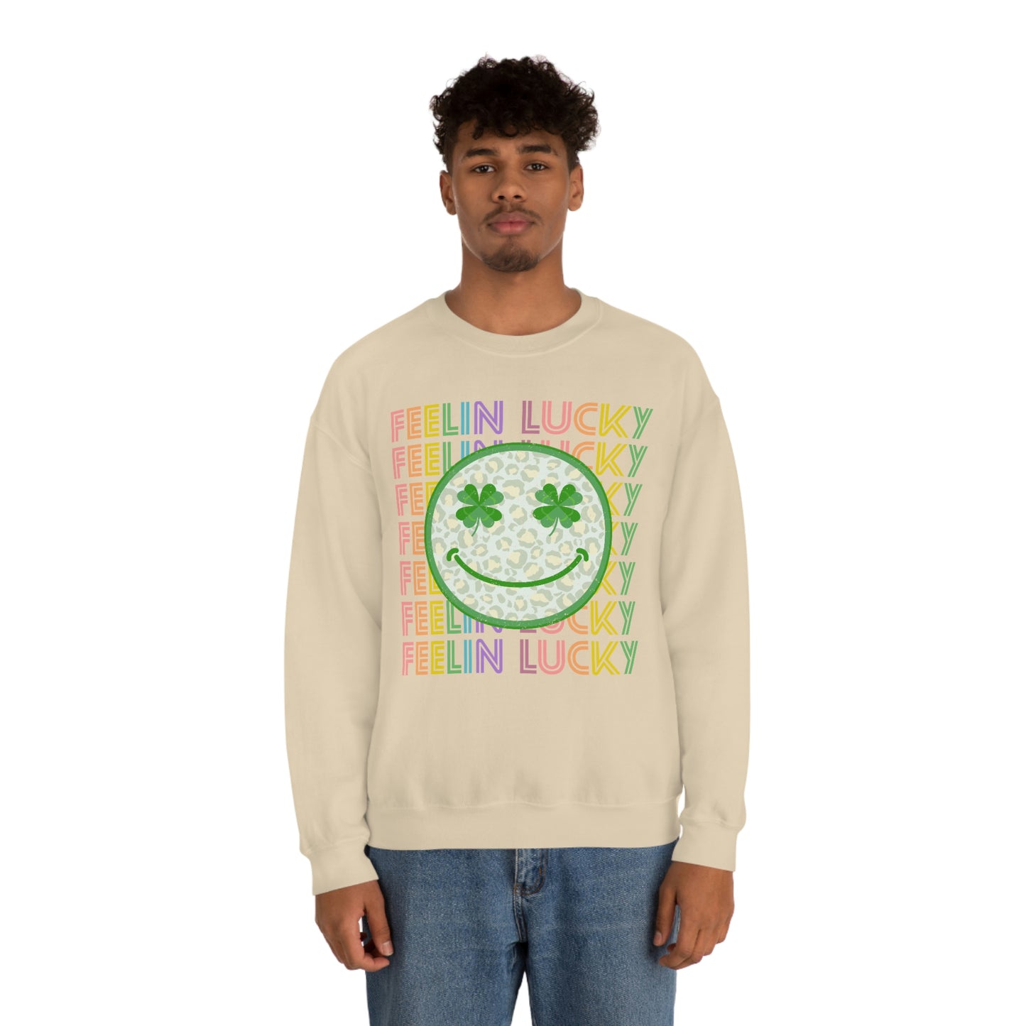 St. Patrick's Day "Feelin Lucky Smiley Face" Unisex Heavy Blend Crewneck Sweatshirt