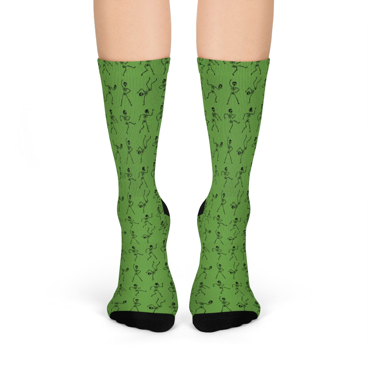 Green Dancing Skeleton Pattern Crew Socks