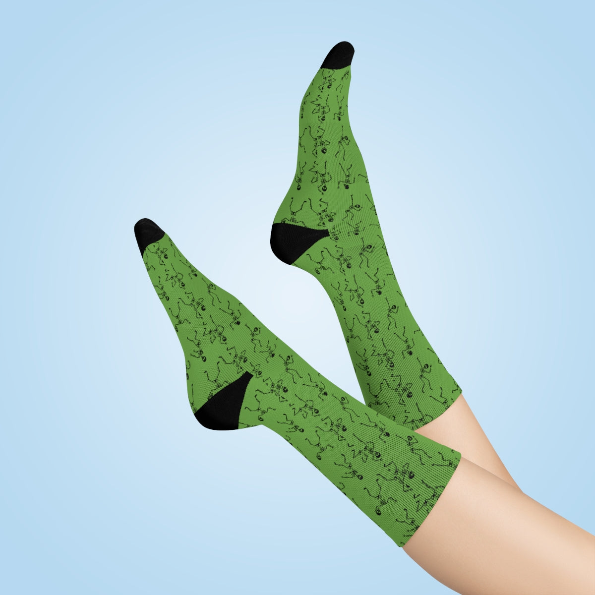 Green Dancing Skeleton Pattern Crew Socks