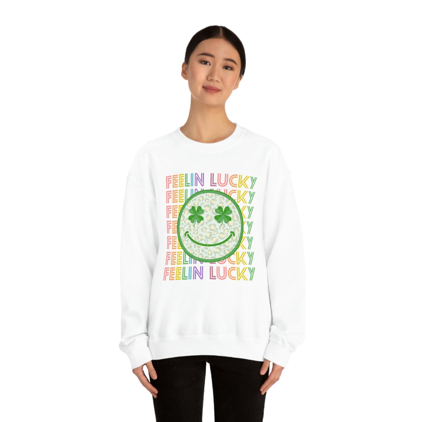 St. Patrick's Day "Feelin Lucky Smiley Face" Unisex Heavy Blend Crewneck Sweatshirt