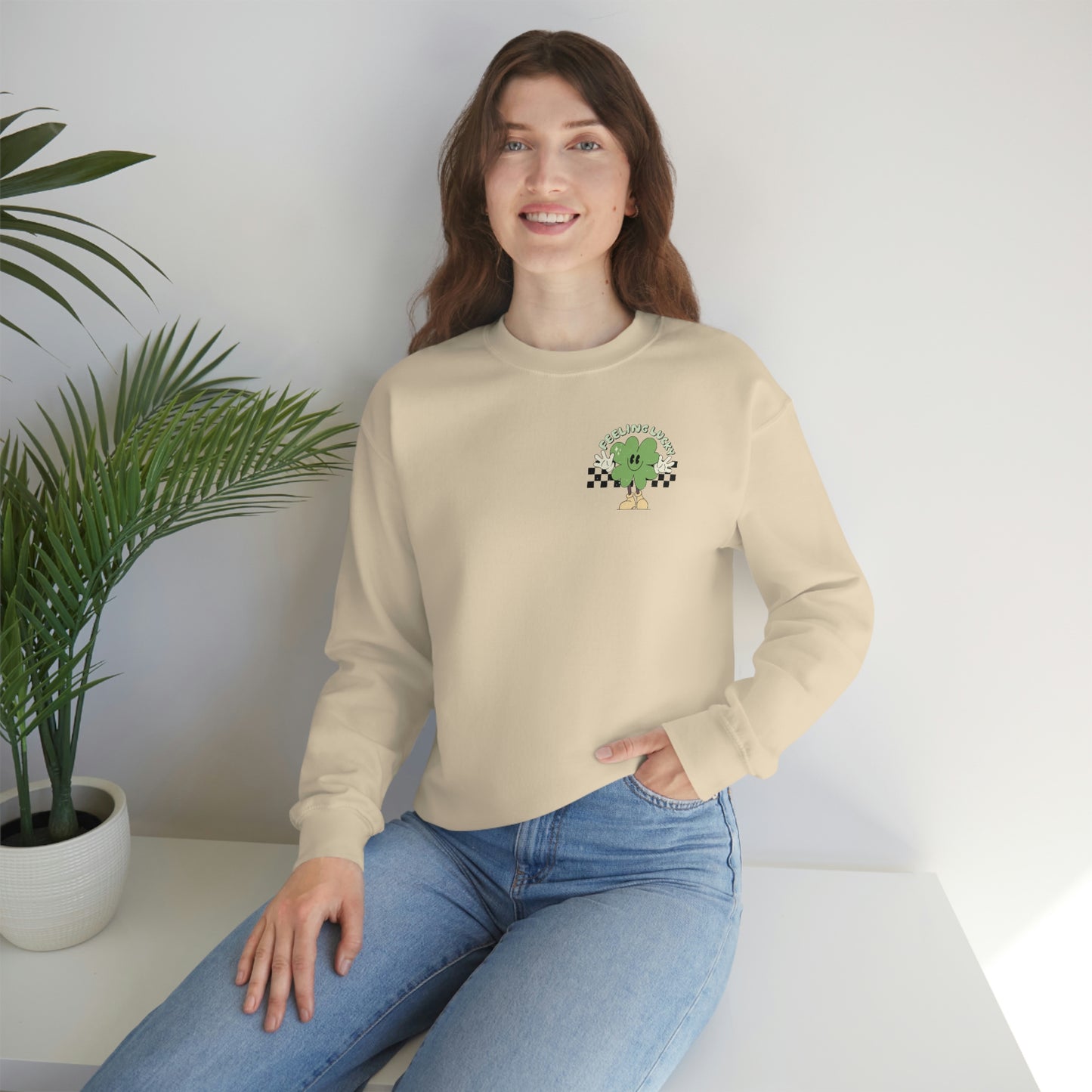 St. Patrick's Day "Feeling Lucky Shamrock" Front and Back Design Unisex Heavy Blend Crewneck Sweatshirt