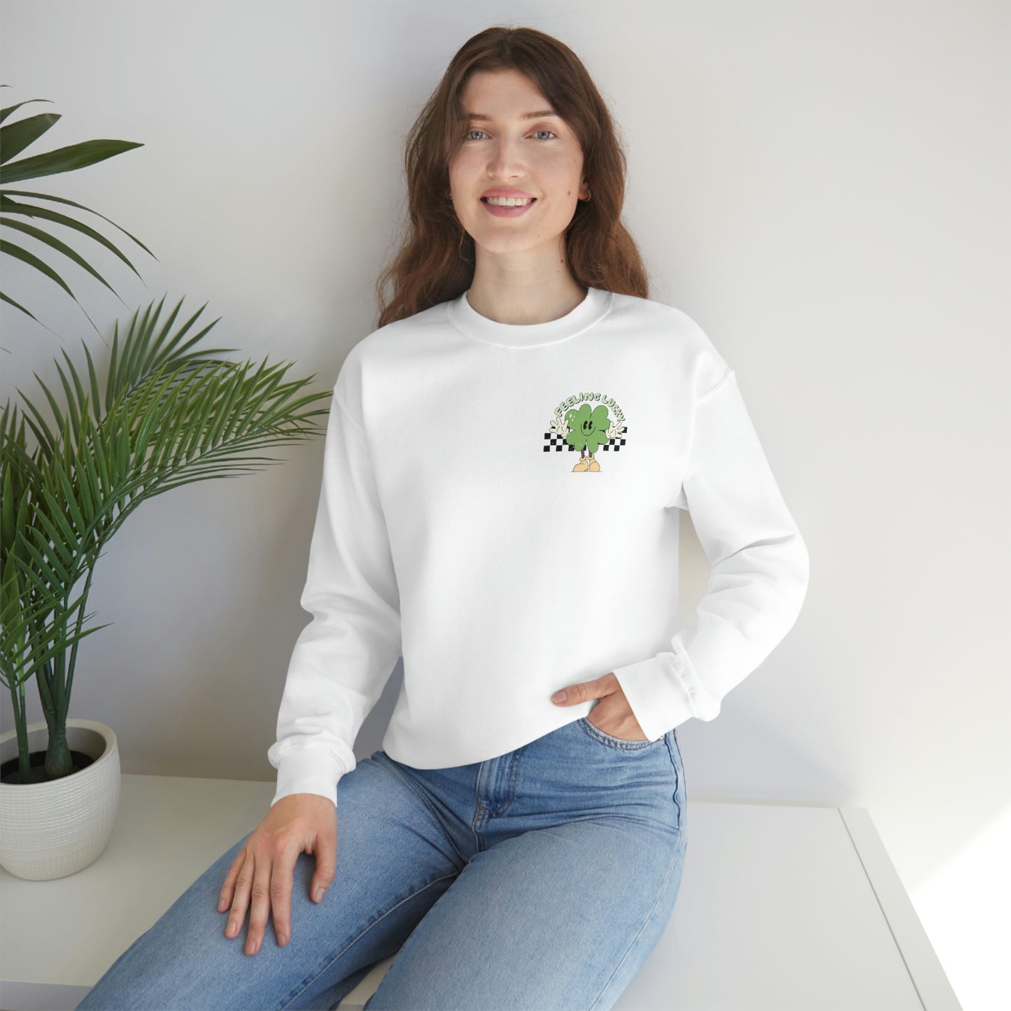 St. Patrick's Day "Feeling Lucky Shamrock" Front and Back Design Unisex Heavy Blend Crewneck Sweatshirt