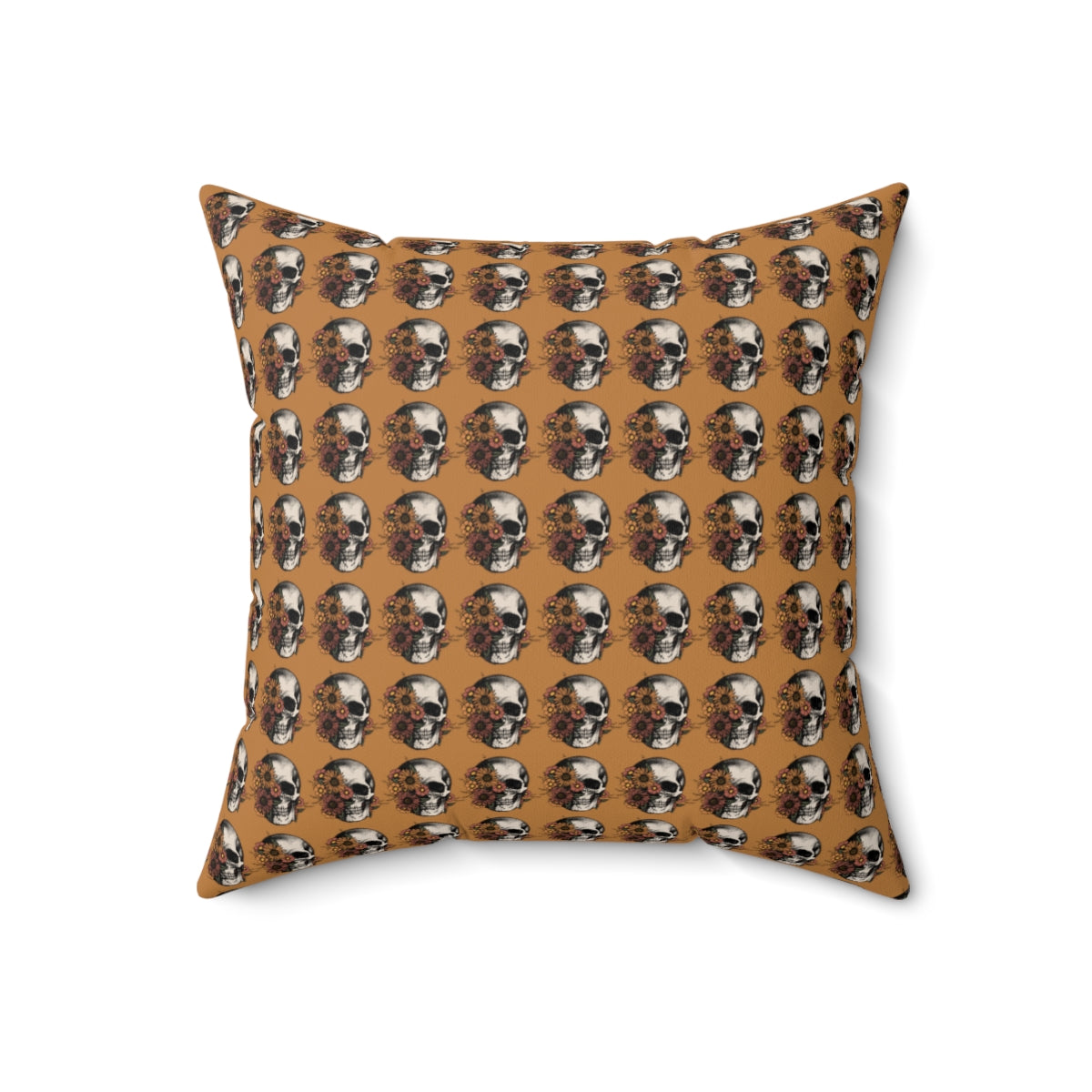 Light Brown Boho Floral Skeleton Pattern Fall Halloween Spun Polyester Square Pillow