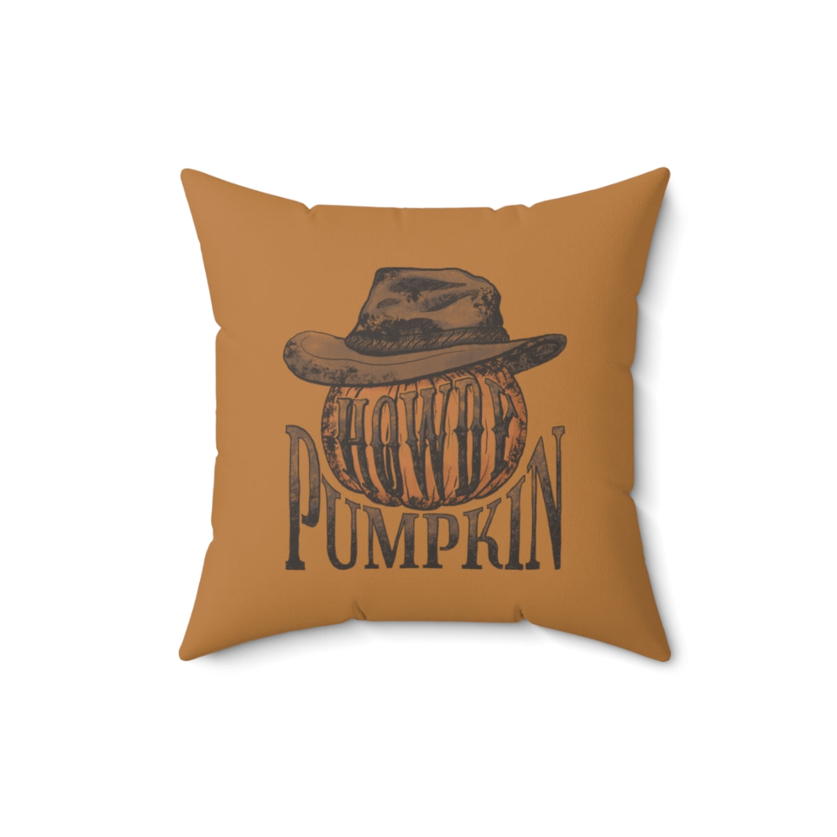 Light Brown Howdy Pumpkin Fall Halloween Spun Polyester Square Pillow