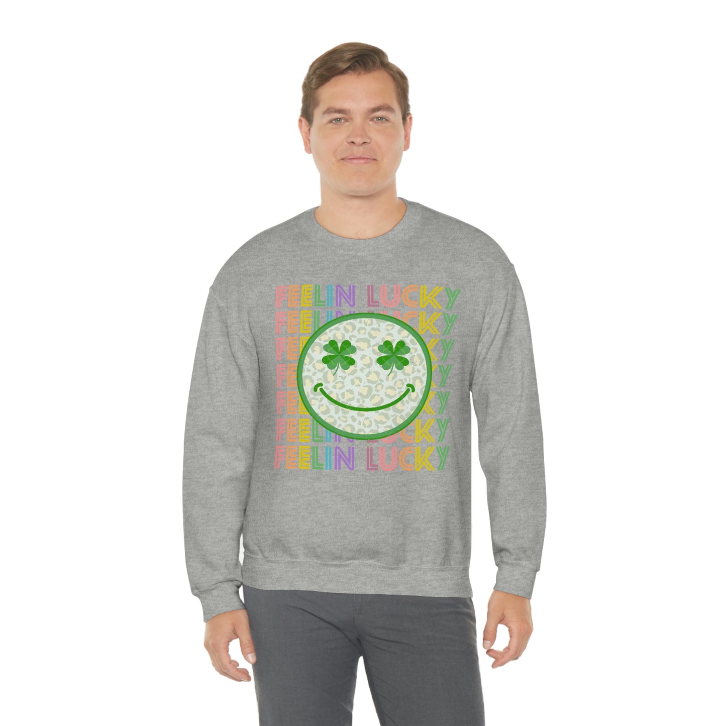 St. Patrick's Day "Feelin Lucky Smiley Face" Unisex Heavy Blend Crewneck Sweatshirt