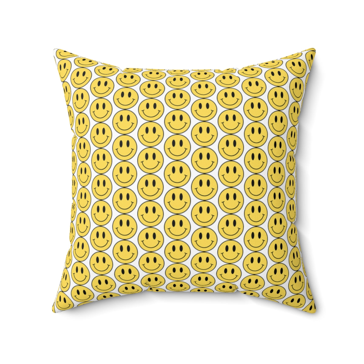 Yellow and White Smiley Face Pattern Spun Polyester Square Pillow