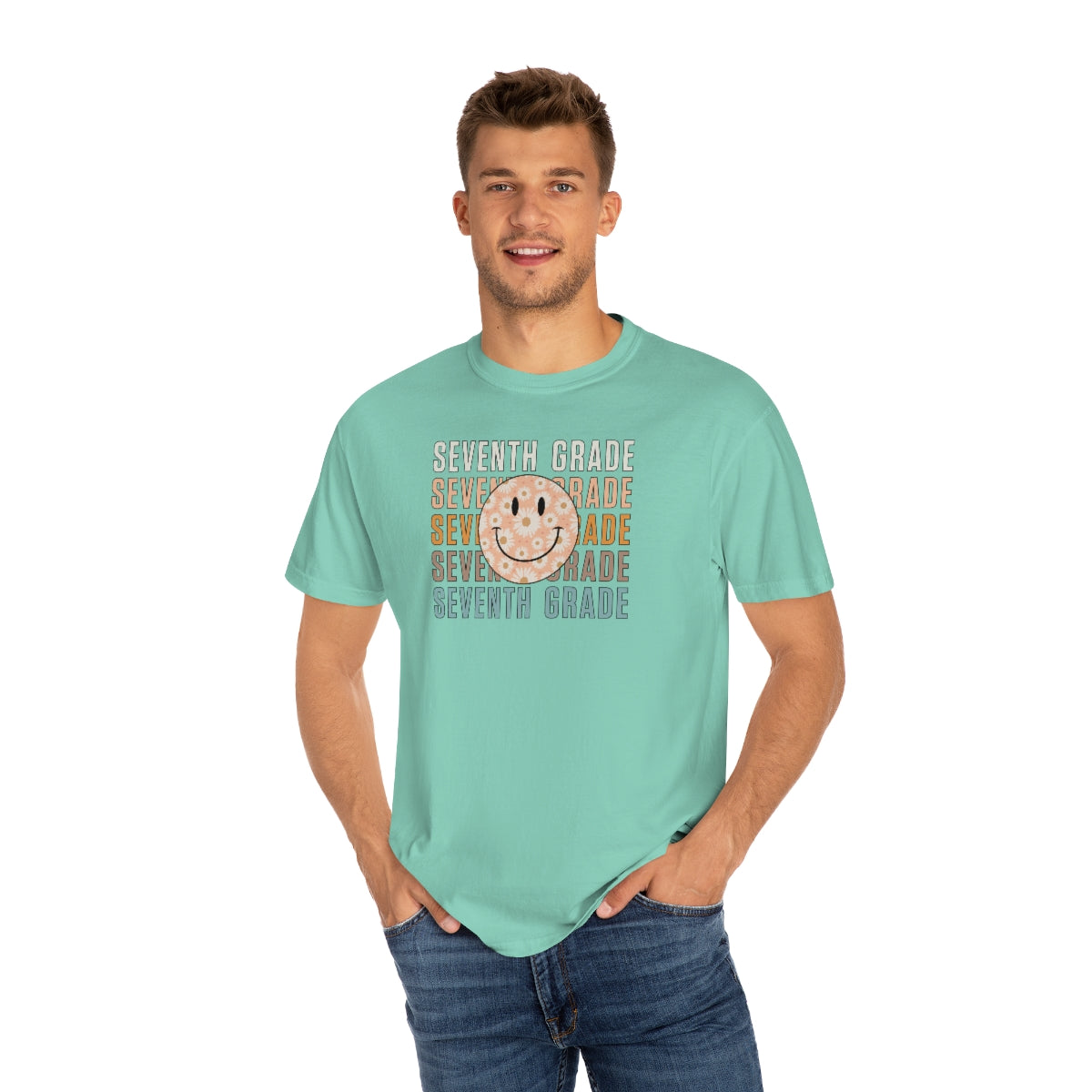 7th Grade Smiley Face Warm Colors Unisex Garment-Dyed PREMIUM T-shirt